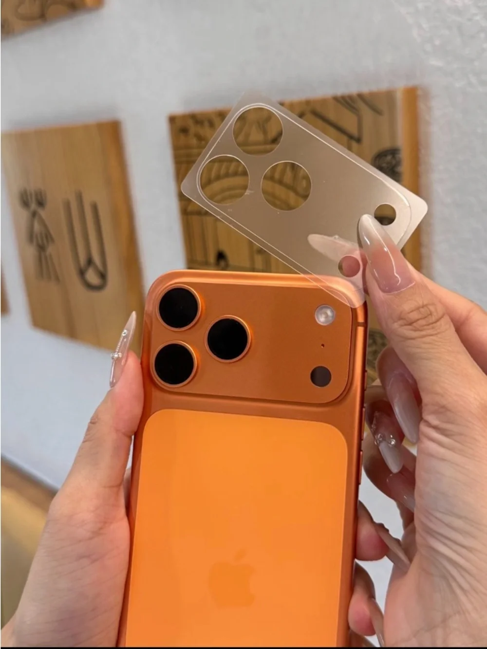 Apple Orange iPhone with Clear Camera Lens Protector